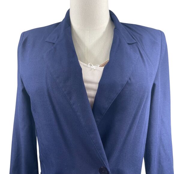 VTG 80s Sag Harbor Navy One Button Blazer L Office Siren Corpcore Shoulder Pads - Picture 2 of 9